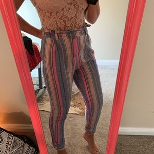 Boho linen high-waisted cropped pants